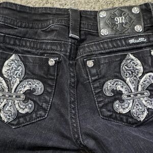 Miss Me Black Jeans with Silver Embellishments Size 24 EUC